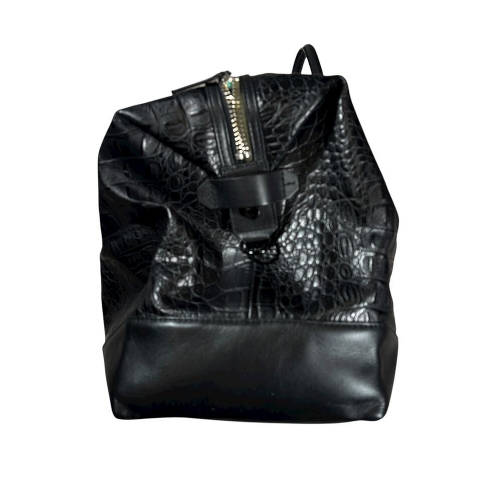 BEN MINKOFF ALLIGATOR PATTERN LEATHER LARGE DUFFEL BAG IN BLACK - Picture 5 of 9